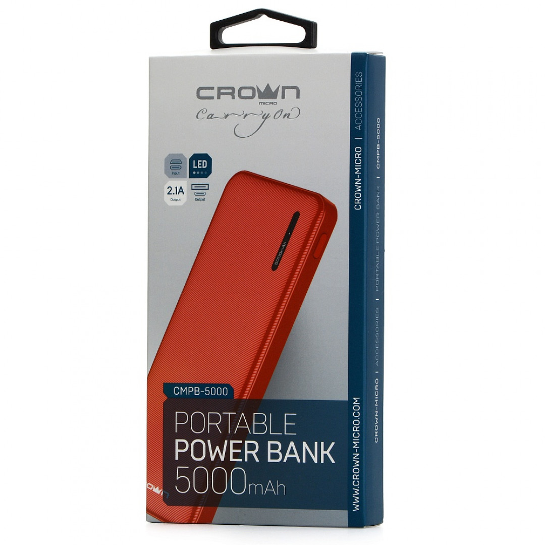 Power Bank Crown White 5000 mAh 2USB 2.1A