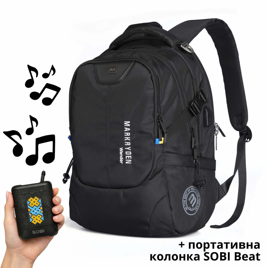 Backpack Mark Ryden Wander MR5783 Black with the SOBI Beat speaker 
