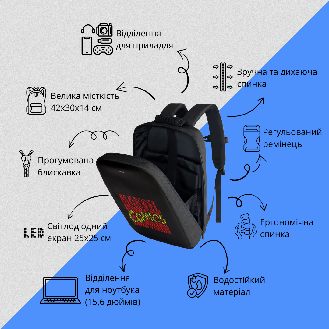 Рюкзак Sobi Pixel Max SB9703 Black с LED экраном