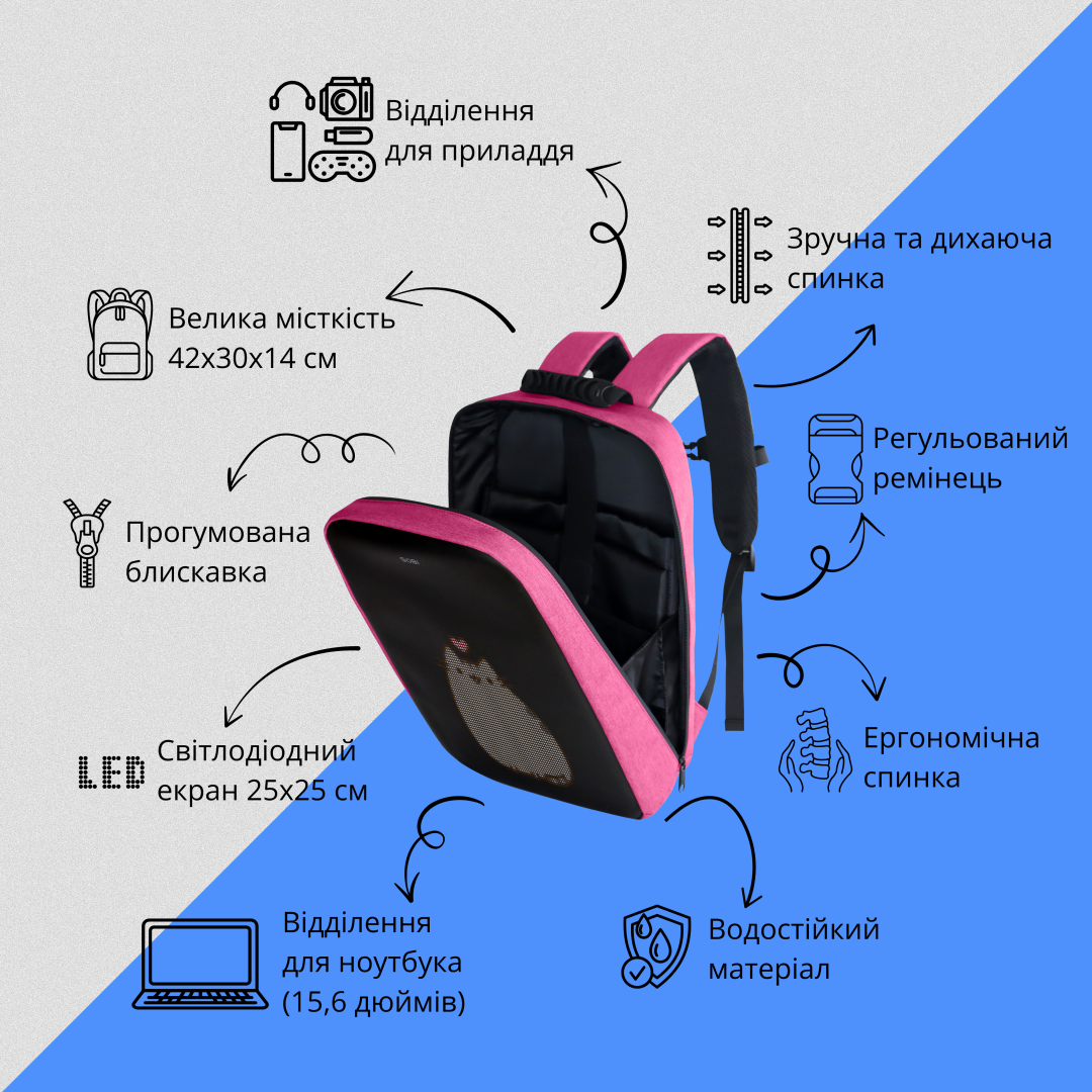 Рюкзак Sobi Pixel Max SB9703 Pink с LED экраном